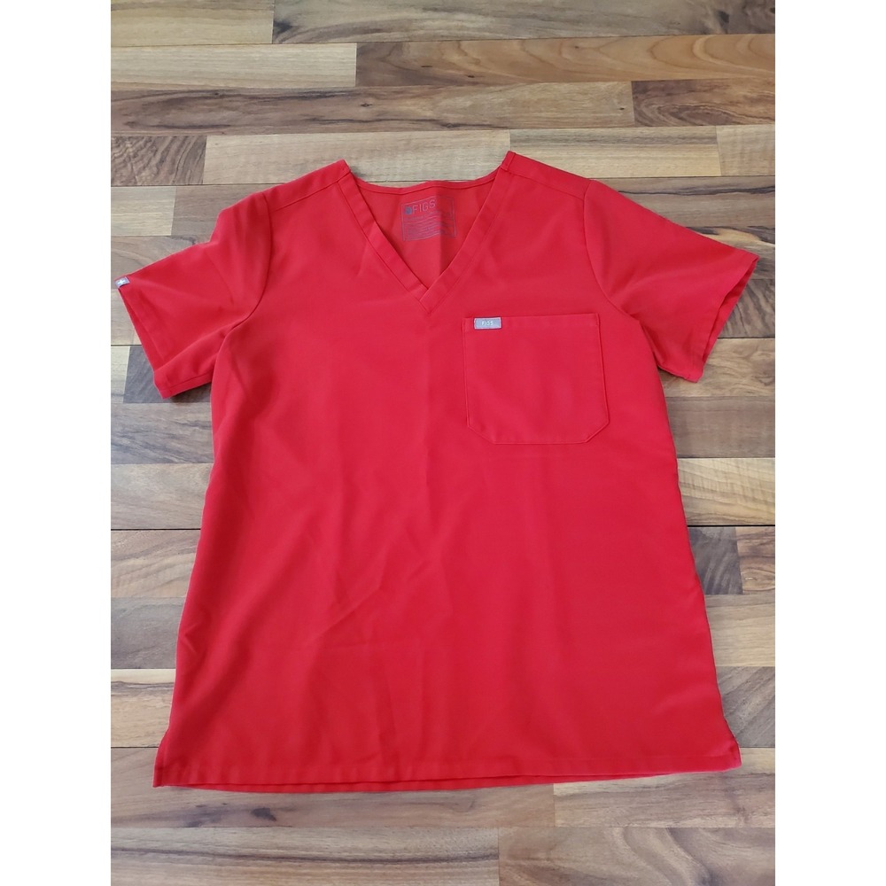 Figs Women's Red V-Neck Scrub Top